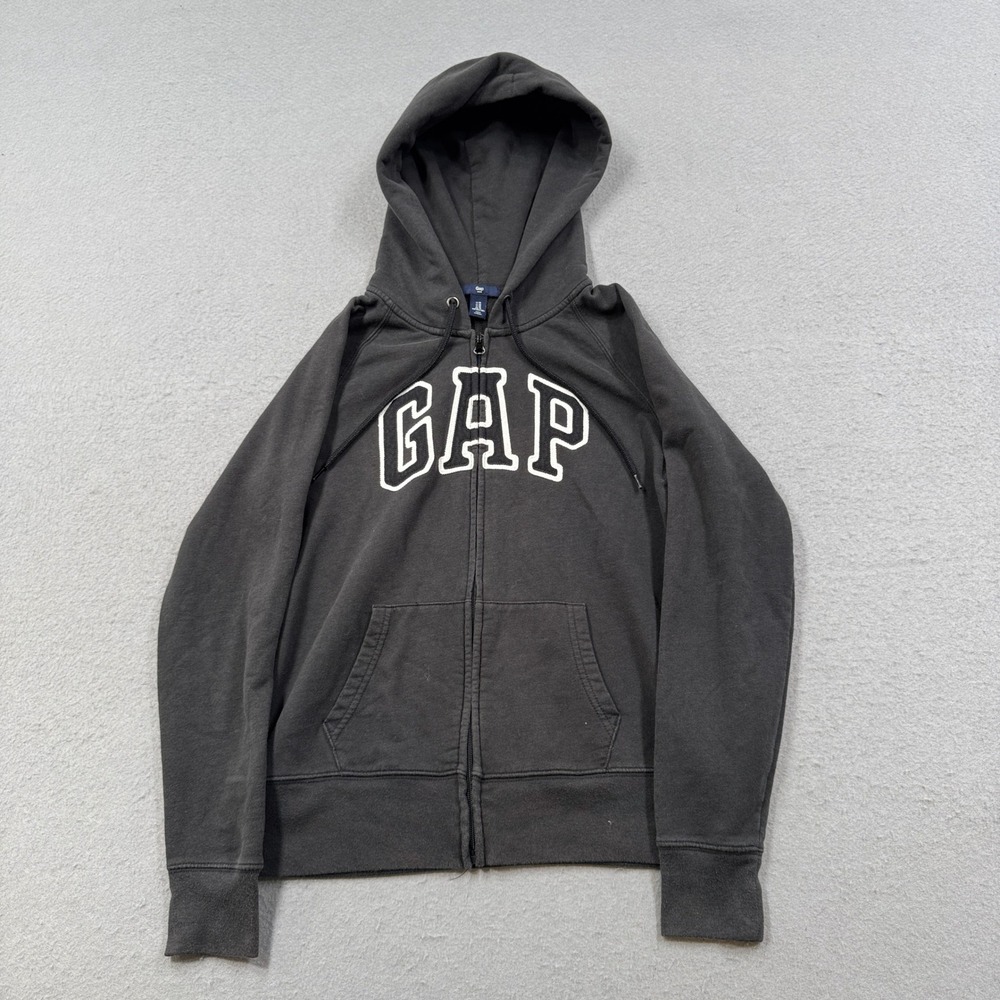 GAP Hoodie Women's Medium Dark Gray Fleece Lined Zip Up Relaxed Fit Streetwear